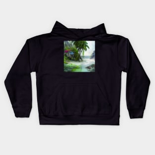 Beautiful Cottage in The Beach with Palm Trees, Tropical Beach Kids Hoodie